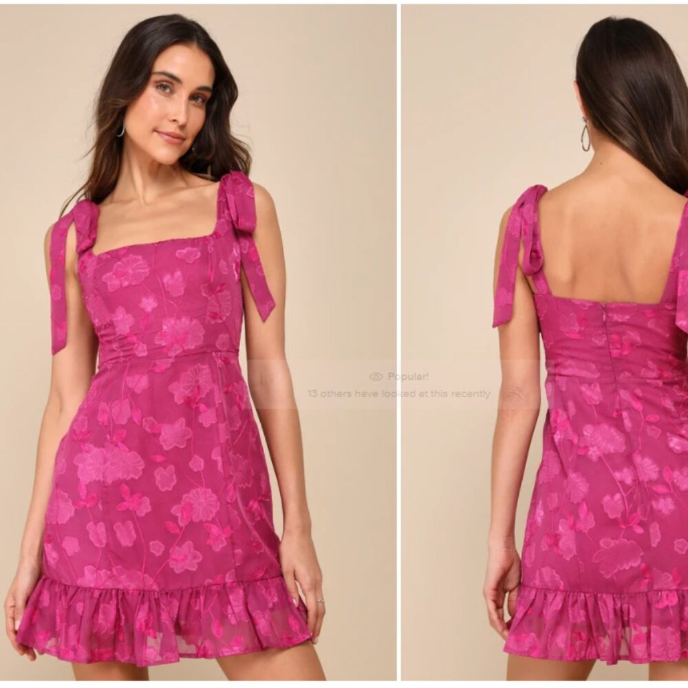 Lulus No One Prettier Magenta Floral Embroidered Tie-strap Mini Dress Purple